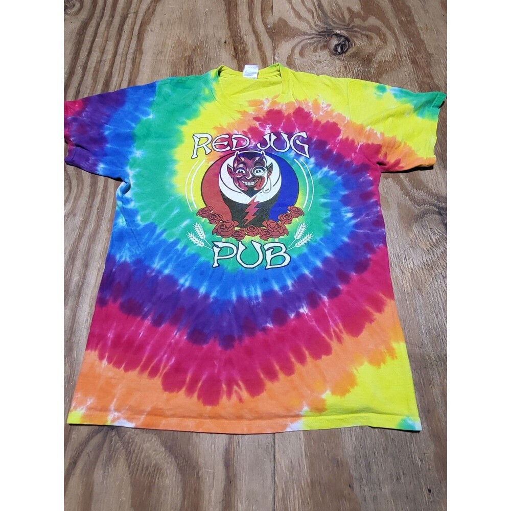 Red Jug Pub New York Tie-Dye Medium Devil Beer Brewery Shirt Oneonta @H9